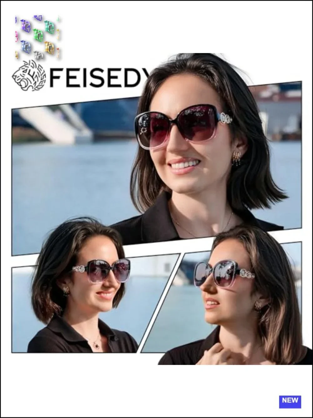 Oversized Square Sunglasses Polarized UV Protection Pearl Crystal Inlay